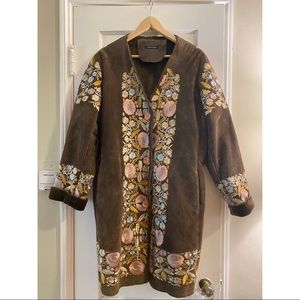 Brown Penny Lane Coat with Floral Embroidery